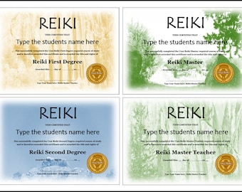 Editable Reiki Certificate Templates: Level 1, 2, Master (Digital Download)
