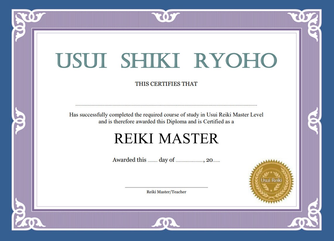 Two Usui Reiki Master Printable Certificate templates Etsy España