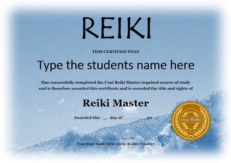 Editable Reiki Certificate Templates 32 X Reiki Level 1, 2, Master and