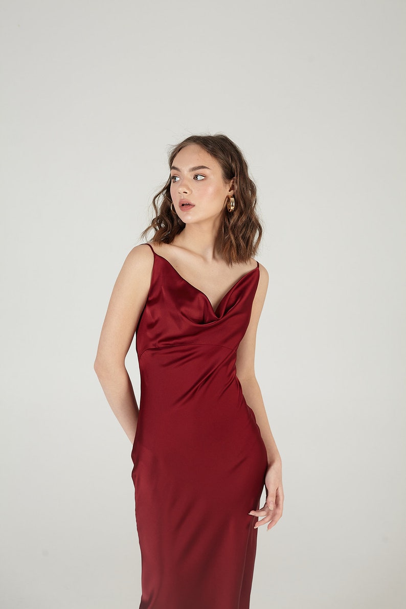 Faith Silk Satin Burgundy slip prom bridesmaid dress 90's Etsy