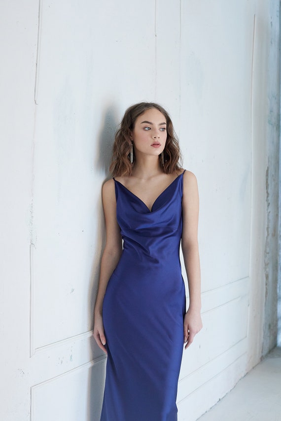 navy blue cowl neck dress