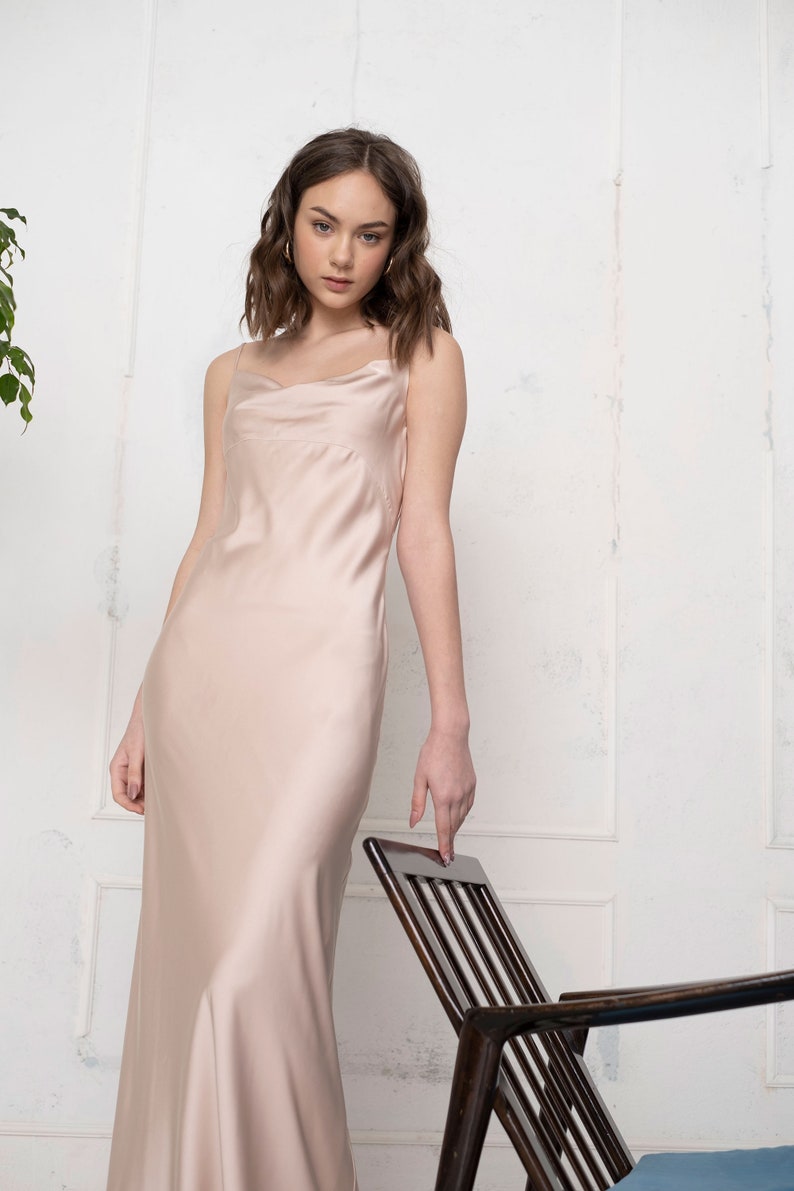 champagne slip dress long