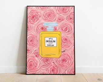 Art print: Insulin parfum / Diabetes art / Illustration print / A2 poster / Diabetes illustration