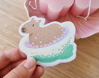 Sticker: Capybara in flower bath / Cute sticker / Kawaii sticker / Vinyl sticker