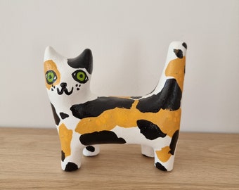 Hand-painted cute quirky cat figure / Calico cat / Cat art / Handmade