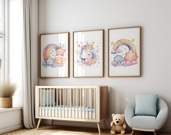 Unicorn Nursery Wall Art Prints: Magical Girls Room Decor (Digital Download)