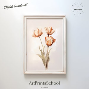 Vintage Tulip Oil Painting Print: Botanical Floral Wall Art (Digital Download)
