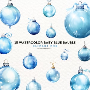 Baby Blue Bauble Clipart, 15 Watercolor High Quality PNG, Junk Journal, Memory Books, Scrapbooking, Commercial Use, Digital Download