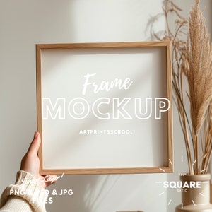 Square Frame Mockup: Boho Style, Art Print Display (PNG/JPG/PSD)
