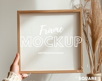 Square Frame Mockup With Person, Simple Frame Mockup, Boho Frame Mockup Psd 1X1, Art Print Mockup, Minimalist Mockup, Single Frame Mockup