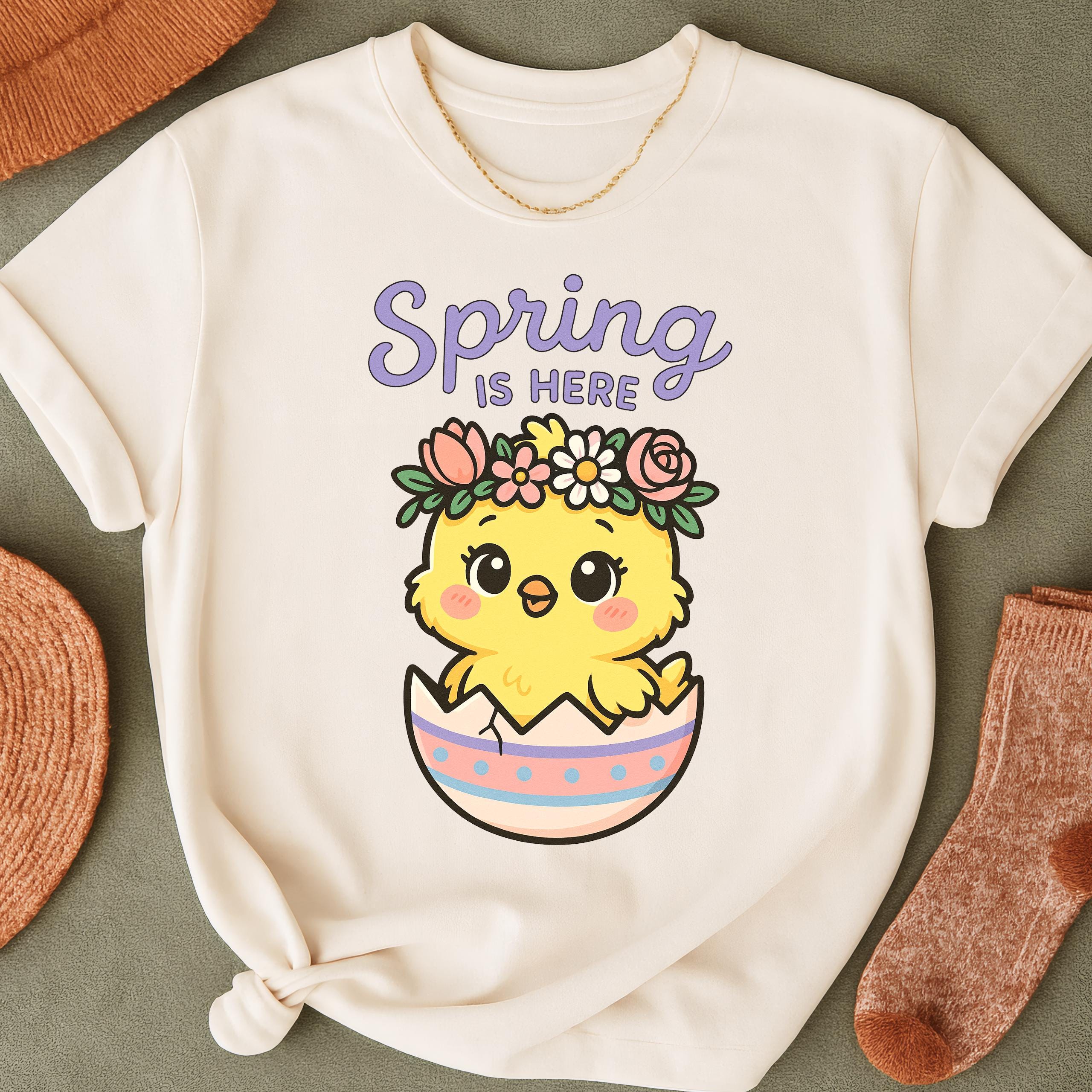 イースターひよこ PNG: パステルカラーの花柄春デザイン (デジタル