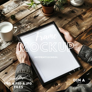 Zwart frame mockup persoon, DIN A4 frame mockup Psd, houten frame mockup, persoon met frame Photoshop mockup Art Print mockup artwork mockup
