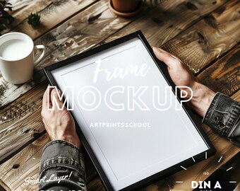 Black Frame Mockup Person, DIN A4 Frame Mockup Psd, Wood Frame Mockup, Person Holding Frame Photoshop Mockup Art Print Mockup Artwork Mockup