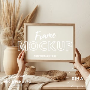 DIN A Horizontal Frame Mockup: Boho Wood Frame (Digital Download)