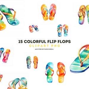 Watercolor Flip Flops Clipart: Beach Summer PNG Graphics (Digital Download)