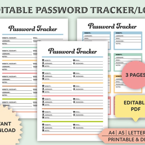 Editable Password Tracker Printable Fillable Password Book - Etsy