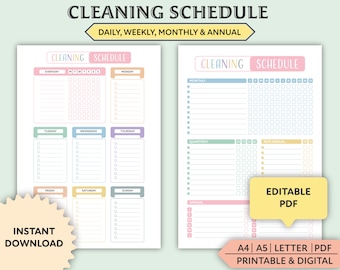 Weekly, Monthly, Yearly Cleaning Checklist Printable - Etsy