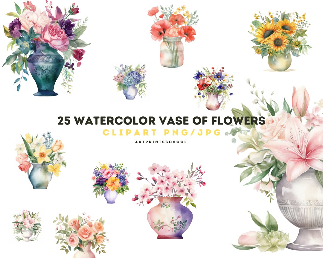 25 Watercolor Vase of Flowers Clipart - High-quality Floral Images in ...
