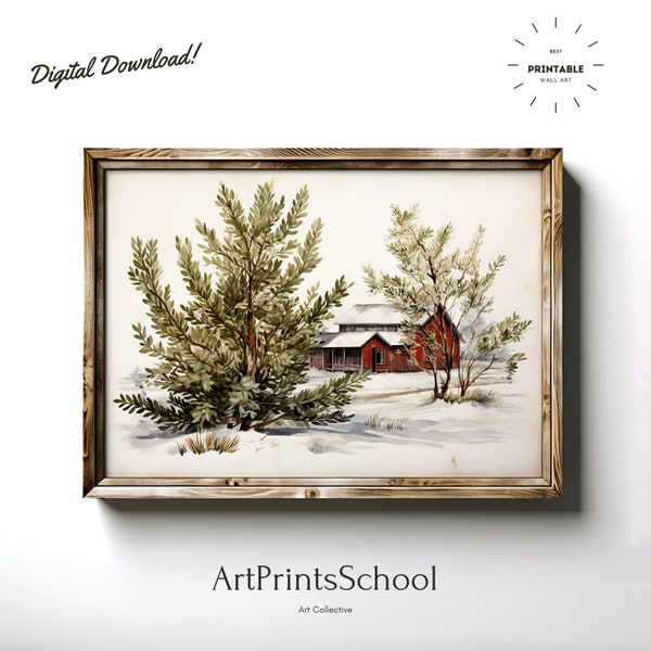 Rustic Christmas Farmhouse | Country Christmas Winter Rustic Botanical Wall Art PRINTABLE | Holiday Decor | ArtPrintsSchool | Digital Art