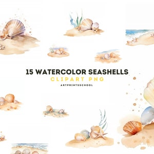 Aquarelle coquillages Clipart, clipart plage, bundle clipart nautique, clipart océan, clipart mer, Scrapbook, coquillage png, fabrication de cartes