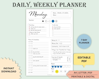 Daily Planner, Weekly Planner, Monthly Planner, Printable planner, Planner set, Planner Inserts, Instant Download, A4/Letter