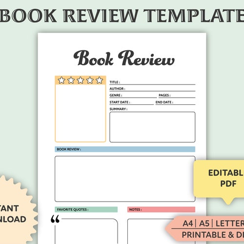 Digital Book Review Template Goodnotes Book Review Book Etsy Digital Book Review Template Goodnotes Book Review Book Etsy