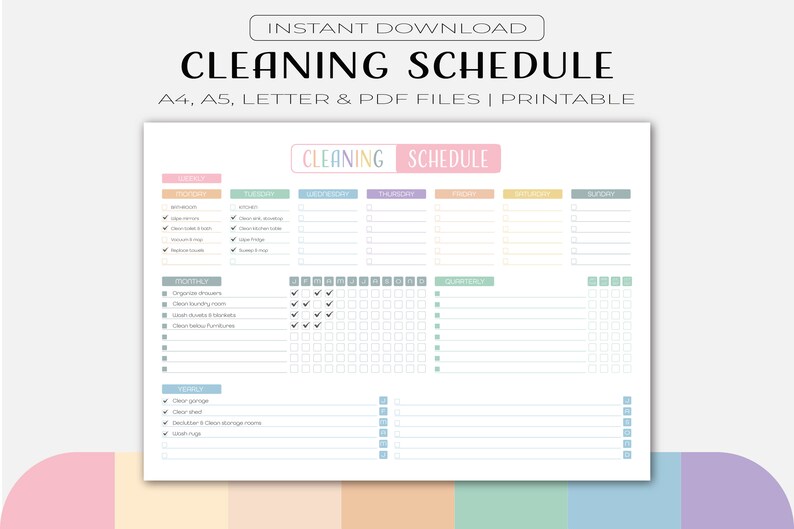 Editable Cleaning Schedule Weekly Monthly Yearly Cleaning Etsy