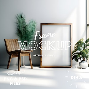 Wood Frame Mockup: Leaning DIN A, Modern Minimalist (PSD, PNG)