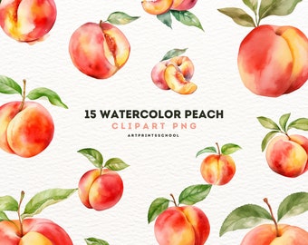 Peaches Watercolor Clipart, 15 Quality Transparent Watercolor PNG Digital Download Files For Commercial Use Download, Peaches Clip Art