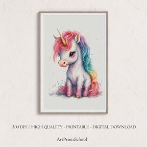 Afdrukbare schattige Unicorn kunst aan de muur, kinderkamer kunst aan de muur, tiener meisje kunst aan de muur, kinderkamer decor, meisjes kamer decor, Unicorn prints, Unicorn kunst