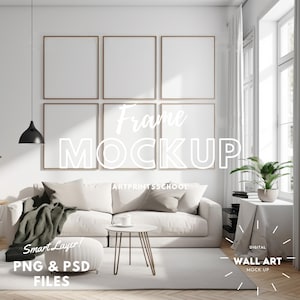 6 Frames Gallery Wall Mockup, Printable Art Set Mockup, Gallery Poster Set MockUp, Soft Shadow Minimal Mockup, Set of 6 Frame Mock-up, Psd