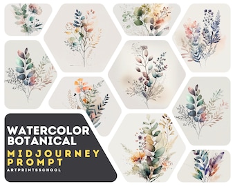 Ai Art, Professional Midjourney Prompt Watercolor Botanical Art, Midjourney Ai Generated Art, Best Midjourney Prompt, Ai Generate Art