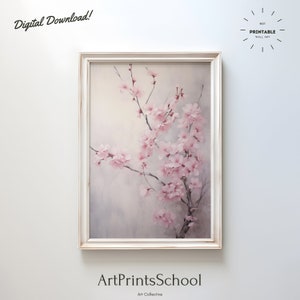 桜のアート、油絵ウォールアート、印刷可能、デジタルアート、ヴィンテージウォールアート、デジタルダウンロード、素朴な、落ち着いたアート、ヴィンテージ絵画