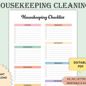 Editable Housekeeping Cleaning Checklist: Professional Home Chores (Printable/Digital)