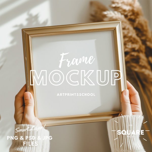 Square Frame Mockup, Wood Frame Mockup, Nursery Frame Mockup, Poster Mockup, Wall Art Mockup, Square Frame Psd, 1X1 Frame Mockup Psd