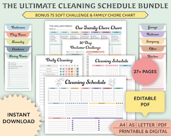 Cleaning Schedule Checklist ADHD Cleaning Planner Household Family Kids Chores Chart List Daily Weekly Monthly Yearly House Planner EDITABLE