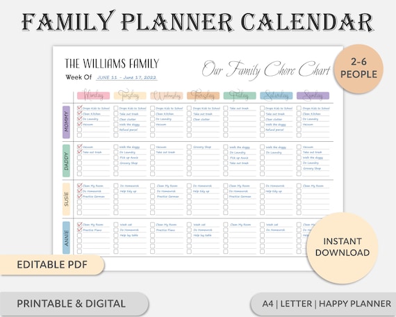 Family Chore Chart: Family Chore Organizer ,Weekly Chore List ,Weekly  Planner ,Daily Organizer ,Undated Family Planner,Weekly Family Chore Chart