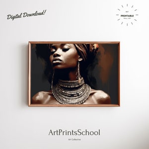 Vintage African Art Print: Black Woman Portrait, Rustic Gallery Wall (Digital Download)
