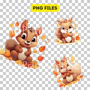 Cute Squirrels Clipart Set, 26 Autumn Animal Art, PNG, 10 Baby Animal ...