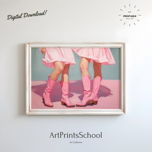 Pink Cowgirl Boots Print: Preppy Dorm Wall Art (Digital Download)