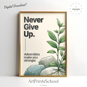 Never Give Up Art, Motivational Poster, Inspiring Quote, Motivational Quote, Office Wall Art Printable Wall Art,  Motivational Print Digital