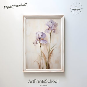 Iris Print, Vintage Floral Print, Flower Print, Muted Rustic Oil Painting, Iris, Wall Art, Wall Print, Botanical Poster, Flower lithograph