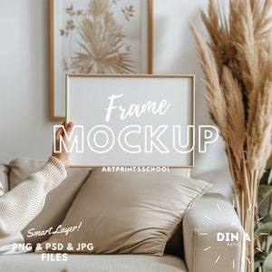 Frame Mockup Horizontal With person, DIN A4 Wall Art Mockup, Frame Mockup Psd, Interior Mockup, Horizontal Mockup, Psd Horizontal Frame