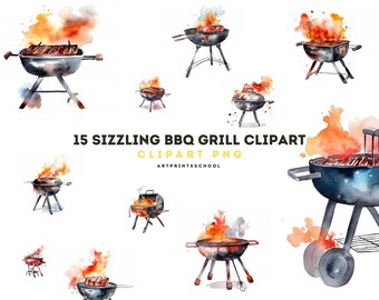 Watercolor Barbecue Clip Art, BBQ Png Grill Food Clipart Picnic Clipart ...