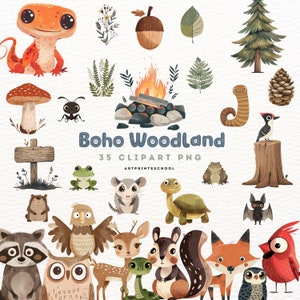 Boho Woodland Animals Clipart Bundle - Cute Forest Animals - Nursery Decor - Digital Download - Cute Forest Animals - Commercial Use
