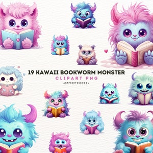 Kawaii Monsters Clipart Set, clip art set of cute monsters, monsters, characters, party, Instant Download, Personal Use, Commercial Use, PNG