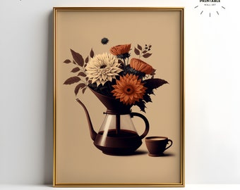 Coffee & Flowers Print: Retro Coffee Pot Poster (Digital Download)