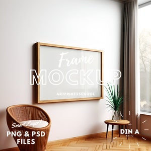 Mockup horizontale lijst: DIN A-poster, interieurscène (PNG, PSD)