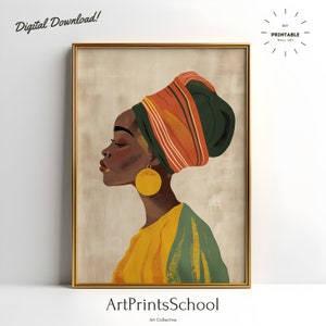 African Woman Art Print: Boho Portrait, Black Woman Wall Decor (Digital Download)