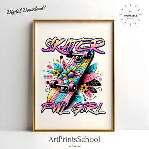 Skater Pwl Mädchen Poster, Rollschuhlaufen Kunst, Skateboard Poster, Skateboard Kunstdruck Mädchen Zimmer Dekor, Rollschuhdruck Skateboard Wandkunst